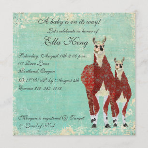 Convite Para Bebês Crimson & Azure Llamas