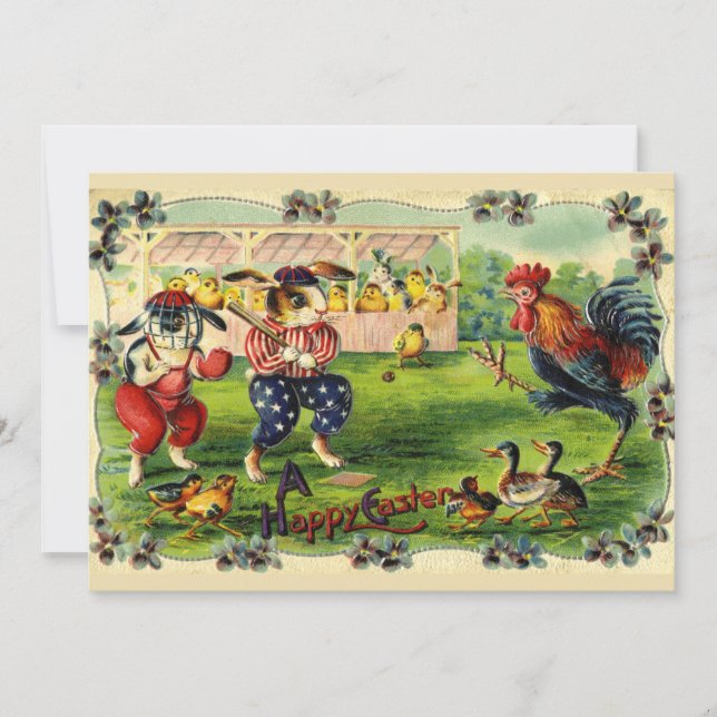 Convite para beisebol em coelho da Páscoa (Frente)