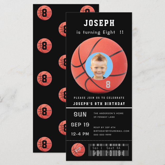 Convite para Besball em Foto Preta de Bilhete de A (Frente/Verso)