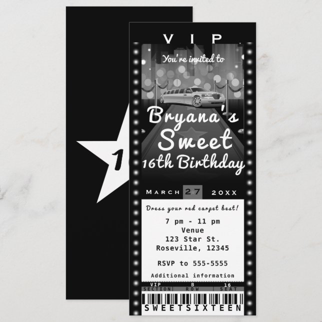 Convite para Bilhete de Festa Preto e Branco com L (Frente/Verso)
