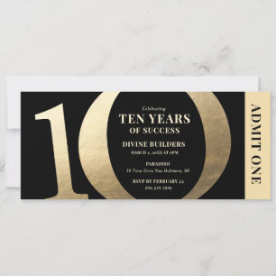 Convite para Bilhete de Gala de Aniversário de 10
