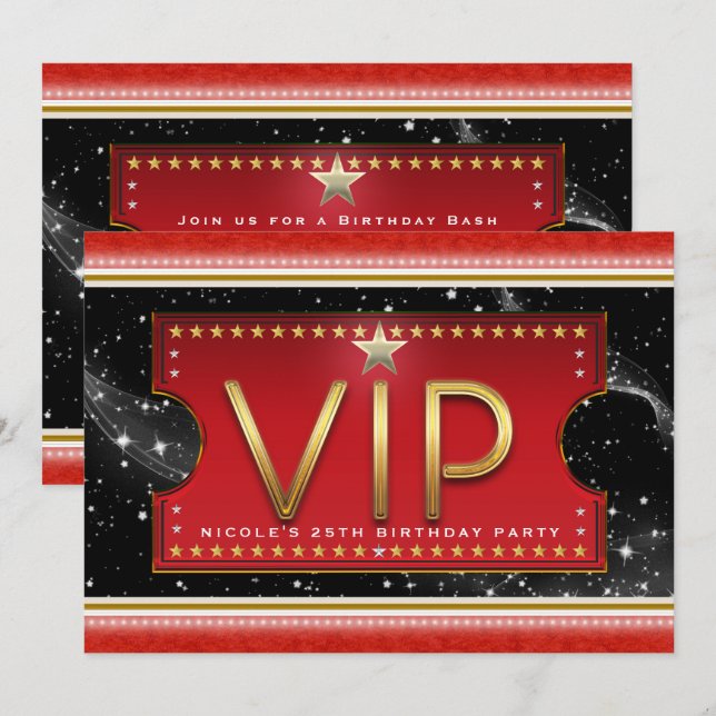 Convite para Bilhete VIP Black Red Gold & Silver G (Frente/Verso)