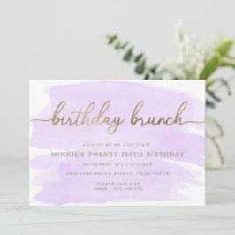 Convite para Birthday Dourado com Cor de Água Púrp