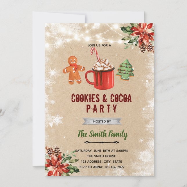 convite para biscoitos de Natal e cacau (Frente)
