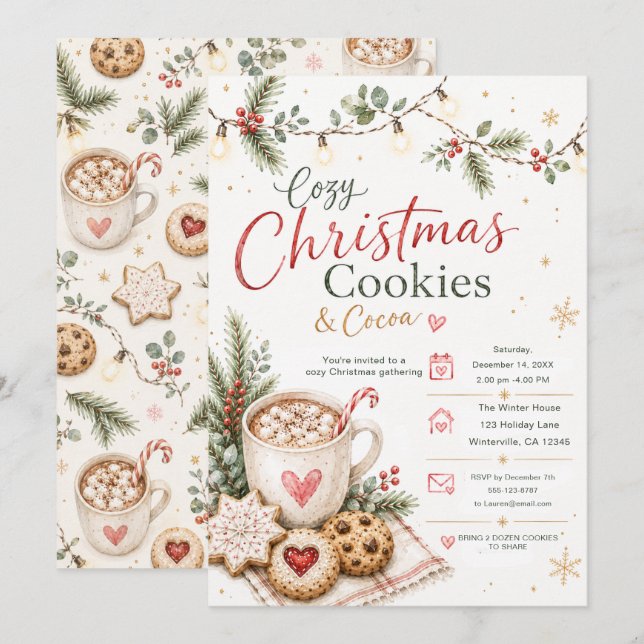 Convite para Biscoitos de Natal e Cacau Aconchegan (Frente/Verso)