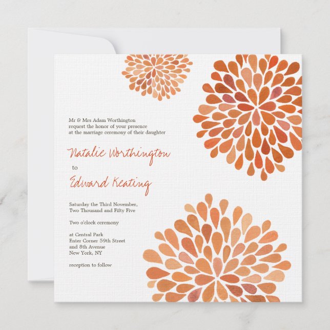 Convite para Blooms de Flor de Casamento Laranja d (Frente)