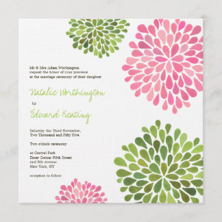 Convite para Blooms de Flor Rosa e Verde de Casame