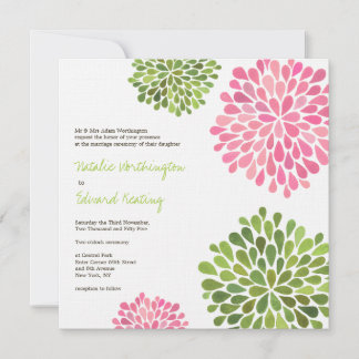 Convite para Blooms de Flor Verde e Rosa de Casame