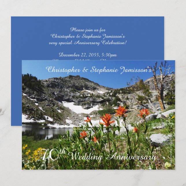 Convite para Bodas de 70 Anos de Casamento, Flores (Frente/Verso)