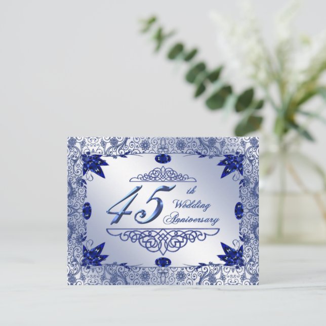 Convite para Bodas de Safira 45º Aniversário de Ca (Em pé/Frente)