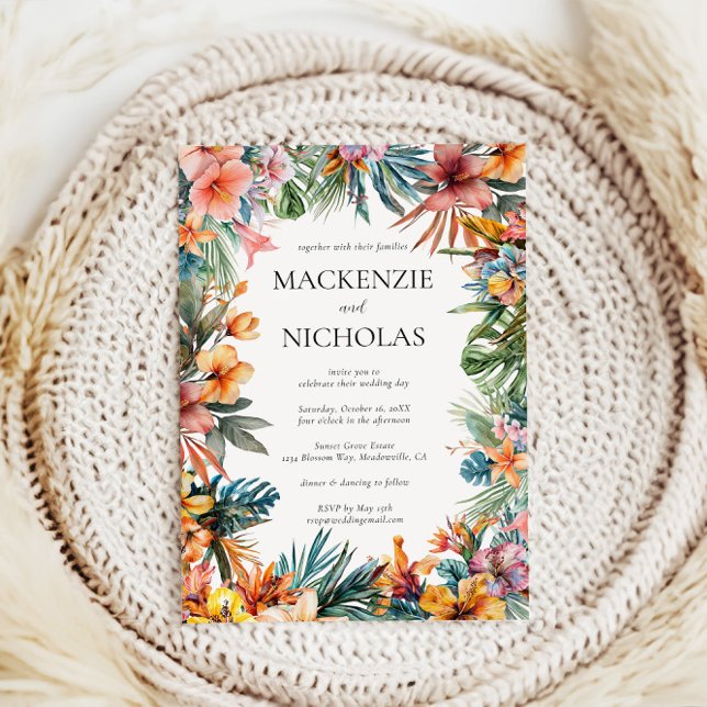 Convite para Boho Tropical Floral (tropical wedding invitation white)
