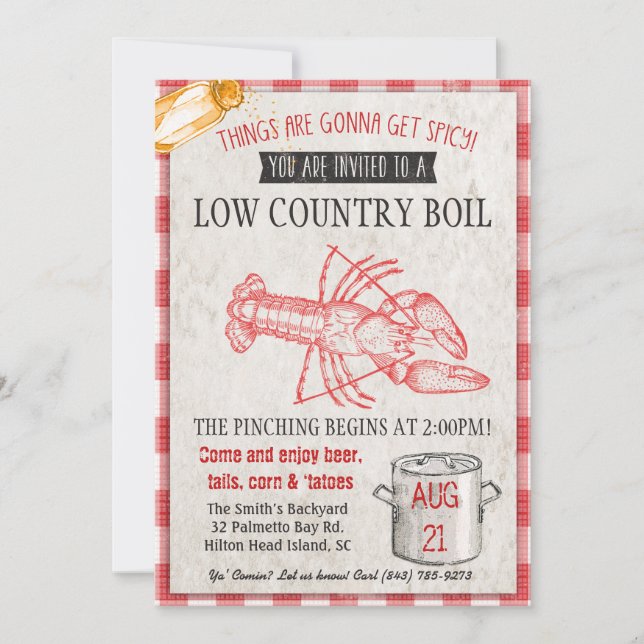 Convite para Boil de Frutos do Mar do Low Country (Frente)