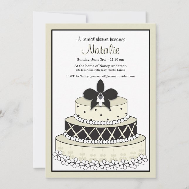 Convite para Bolo Adorável de Casamento Negro e Ec (Frente)
