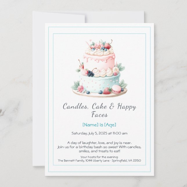 Convite para Bolo de Birthday Watercolor - Doce (Frente)