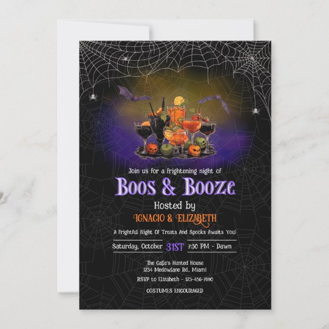 Convite para Boos e Booze Halloween (Frente)