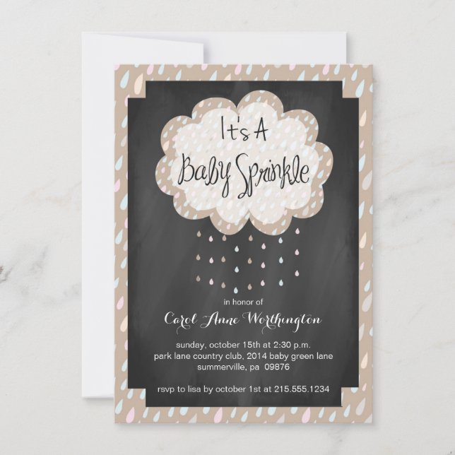 Convite para borda chalkboard Raindrop Baby Sprink (Frente)