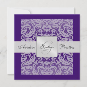 Convite para Borda do Damask Monograma Roxo