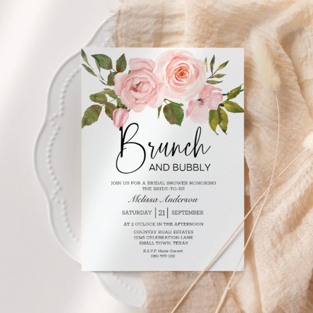 Convite para Brida Floral de Eggshell e Blush (Criador carregado)