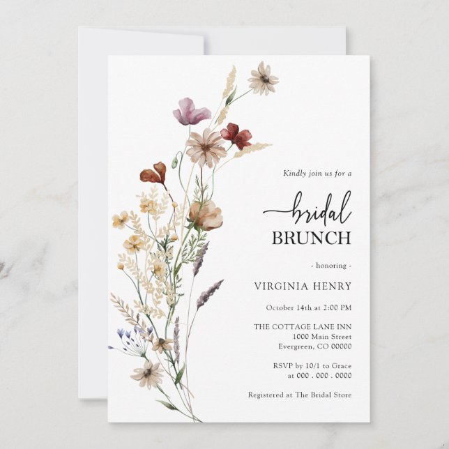 Convite para Bridal Elegante Floral Brunch (Frente)