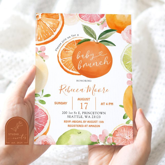 Convite para Brunch de Bebê de Frutas Cítricas de  (Criador carregado)