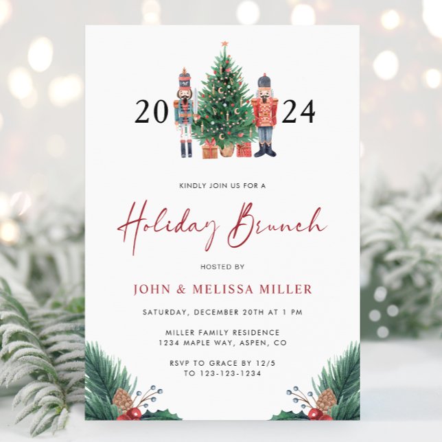 Convite para Brunch de Feriado (Christmas 2025 Nutcracker Watercolor Holiday Brunch Invitation by Painted Paperie
)
