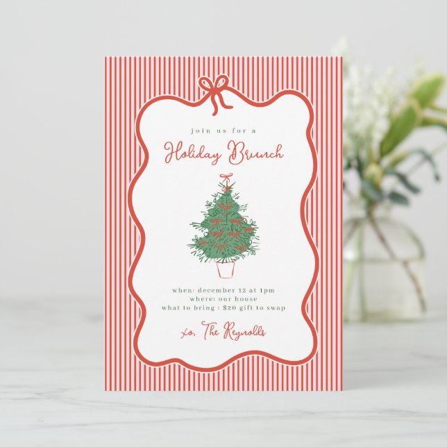 Convite para Brunch de Festa de Natal com Laço Pré (Em pé/Frente)
