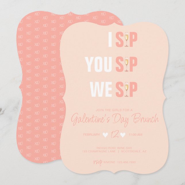 Convite para Brunch de Galentine's com Champanhe R (Frente/Verso)