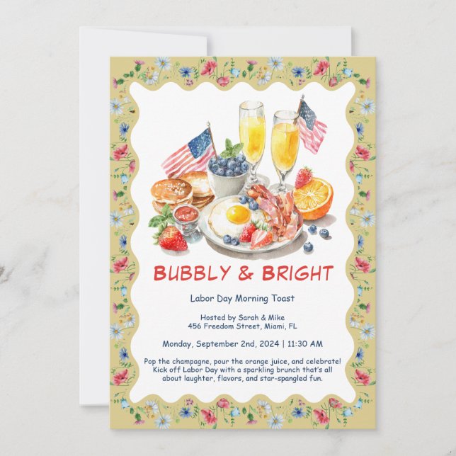 Convite para Brunch de Mimosa no Dia do Trabalho – (Frente)