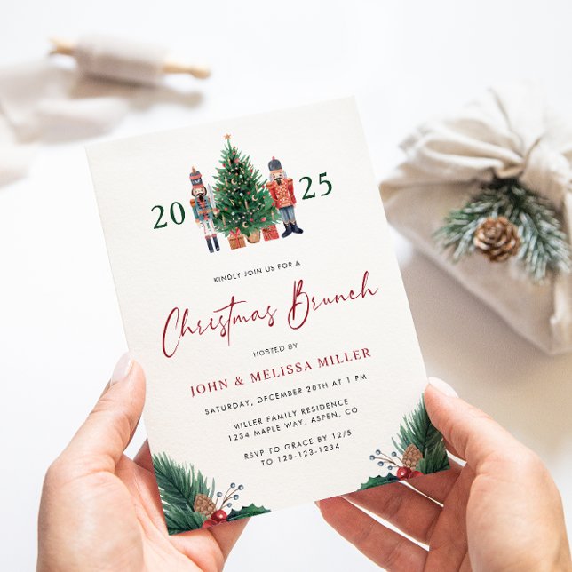 Convite para Brunch de Natal (2025 Nutcracker Floral Watercolor Christmas Brunch Invitation by Painted Paperie 
)