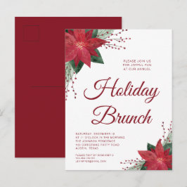Convite para Brunch de Natal com Poinsettia Vermel