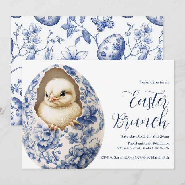 Convite para Brunch de Páscoa com Ovo em Chinoiser (Frente/Verso)