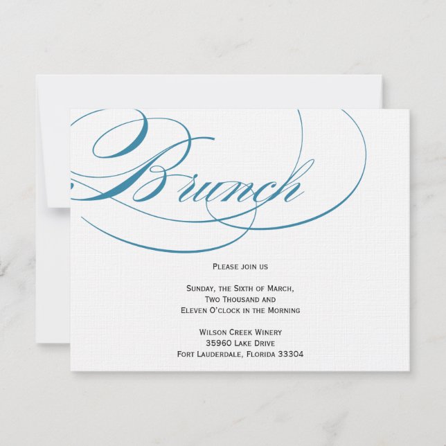 Convite para Brunch de Script Elegante - Azul (Frente)