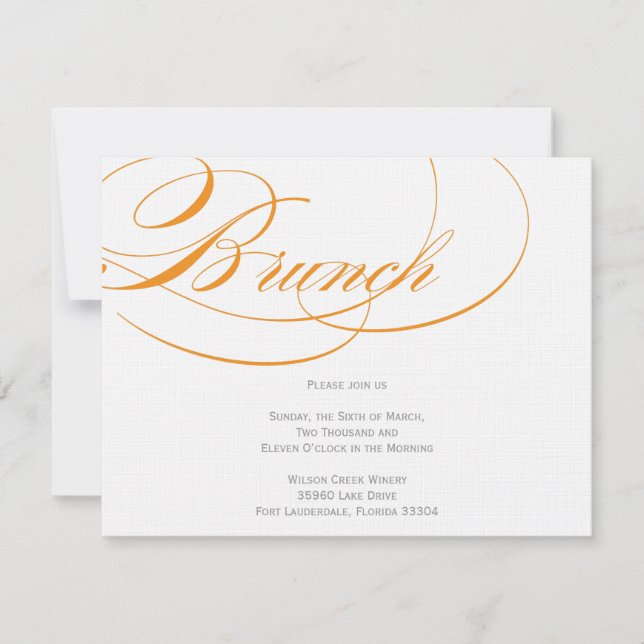 Convite para Brunch de Script Elegante - Laranja (Frente)