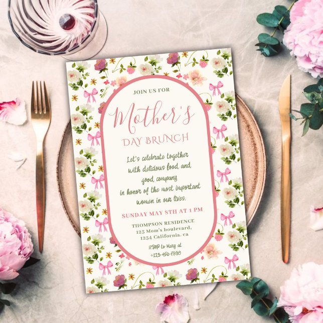 Convite para Brunch Elegante de Flores no Dia das  (Criador carregado)