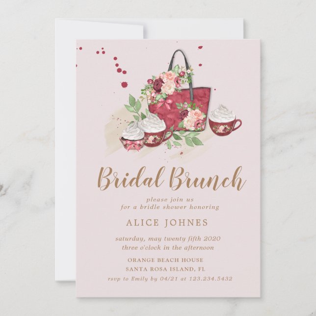 convite para brunch floral de cupcake bonito (Frente)