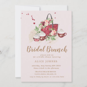 convite para brunch floral de cupcake bonito
