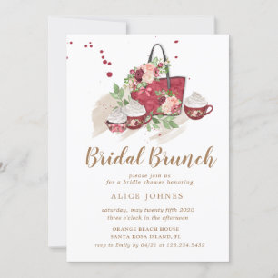 convite para brunch floral de cupcake bonito