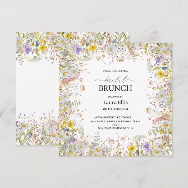 Convite para brunch floral de flor selvagem elegan (Frente/Verso)
