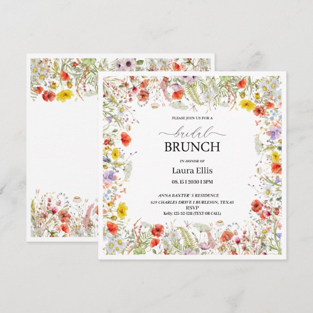 Convite para brunch floral de flor selvagem elegan (Frente/Verso)