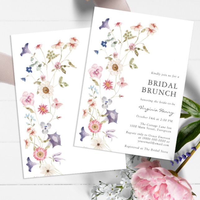 Convite para Brunch Floral de Noiva (Wildflower Tea Party Bridal Shower Wedding Invitation by Painted Paperie)