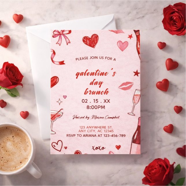Convite para brunch no rosa coquettis da Galentine (Criador carregado)