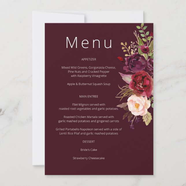 Convite para Burgundy Marsala e Blush Floral Menu (Frente)