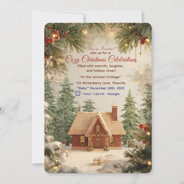 Convite para Cabana de Natal Aconchegante – Aquare (Frente)