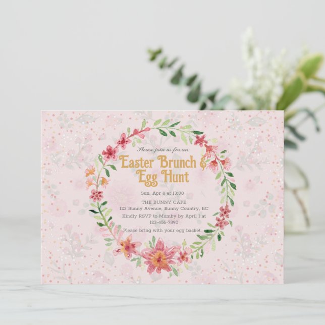Convite para Caça ao Ovo no Brunch de Páscoa Pinky (Em pé/Frente)