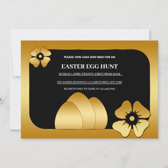 Convite para Caça de Ovo de Brunch de Páscoa Doura (Frente)