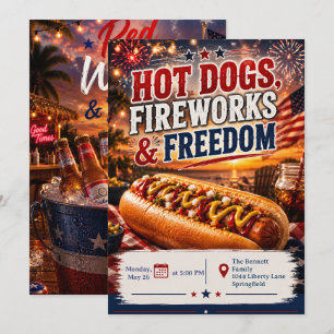 Convite para Cachorros Quentes Fogos de Artifício