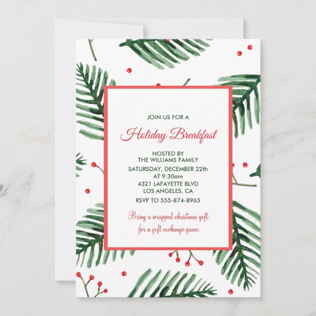 Convite para Café da Manhã de Natal Elegante Everg (Frente)