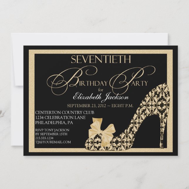 Convite para Calçado Elegante 70 Birthday Damask (Frente)