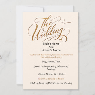 Convite para caligrafia elegante "O Casamento de"