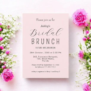 Convite para caligrafia rosa com pincel de bridal